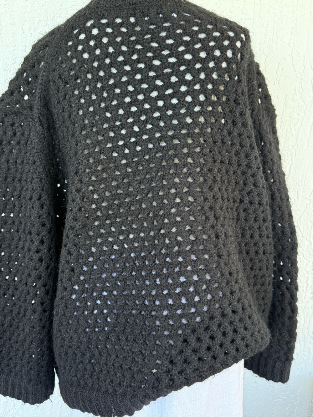 Vintage Irish Wool,Alpacha BlendBlack Open-Knit Crewneck Sweater XL - Picture 3 of 14